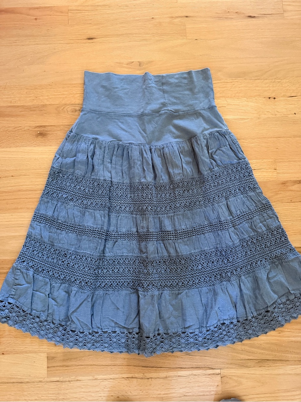 Blue Crochet Tiered Maxi Skirt -  Women's Skirt
